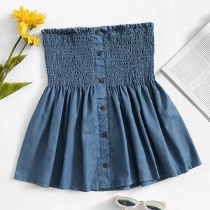 SHEIN Plus Ruffle Hem Shirred Denim Tube Top